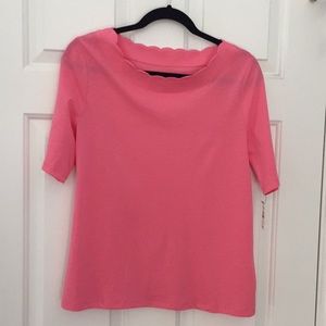 NWT coral scalloped-collar cotton tee